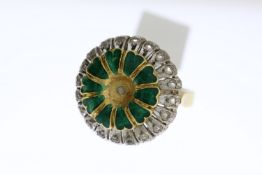 Green Enamel and Rose Cut Diamond Ring, 18ct