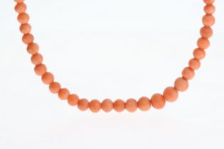 Vintage Coral Bead Necklace, graduated beads, 6mm - 4mm, yellow metal clasp, approx 44cm