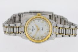 LADIES TISSOT PR-50 QUARTZ WATCH REFERENCE J126/226K. A circular white dial with golden hands and