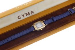LADIES VINTAGE 9CT CYMA MANUAL WIND WATCH.W/BOX Approx 16.5mm 9ct gold case with a snap on case