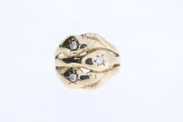 Snake Ring with diamond set heads, triple snake heads, in 9ct, hallmarked 1985, approx 8.5g