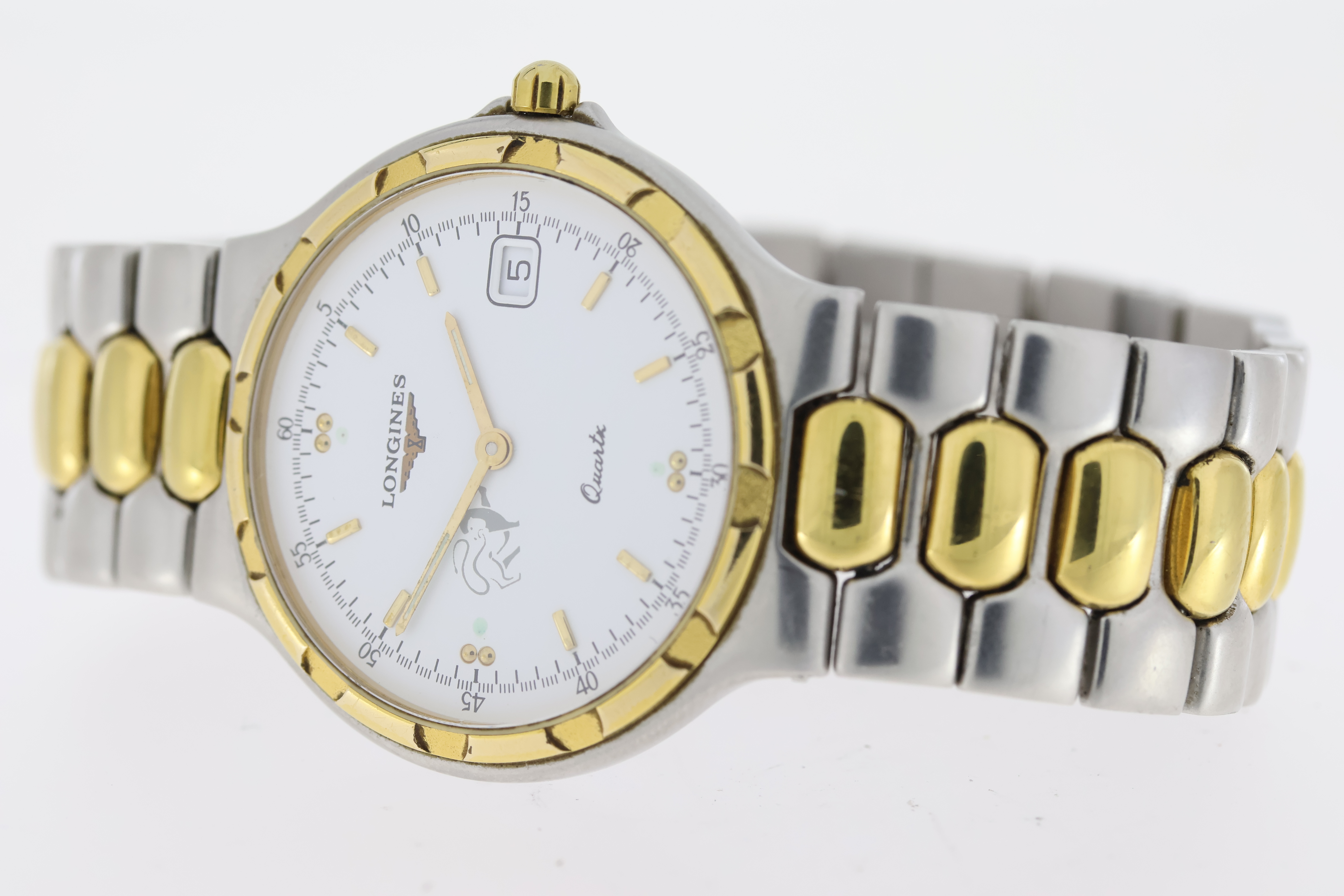 LONGINES CONQUEST REFERENCE L1614.3, white dial with Lion emblem, gold baton hour markers and hands, - Image 2 of 4
