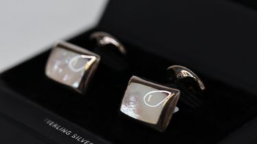 Silver mother of pearl cufflinks, boxed