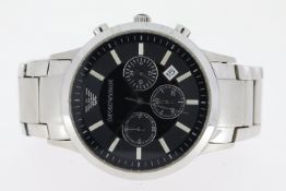EMPORIO ARMANI QUARTZ CHRONOGRAPH WATCH REFERENCE AR-2434. Approx 43mm stainless steel case. Black