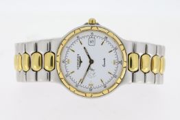 LONGINES CONQUEST REFERENCE L1614.3, white dial with Lion emblem, gold baton hour markers and hands,