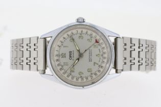 ORIS POINTER DATE AUTOMATIC, circular silver dial with arabic numeral hour markers, pointer date,