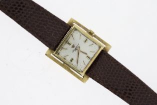 14CT VINTAGE JULES JURGENSEN MECHANICAL WRISTWATCH, square silver dial with baton hour markers,