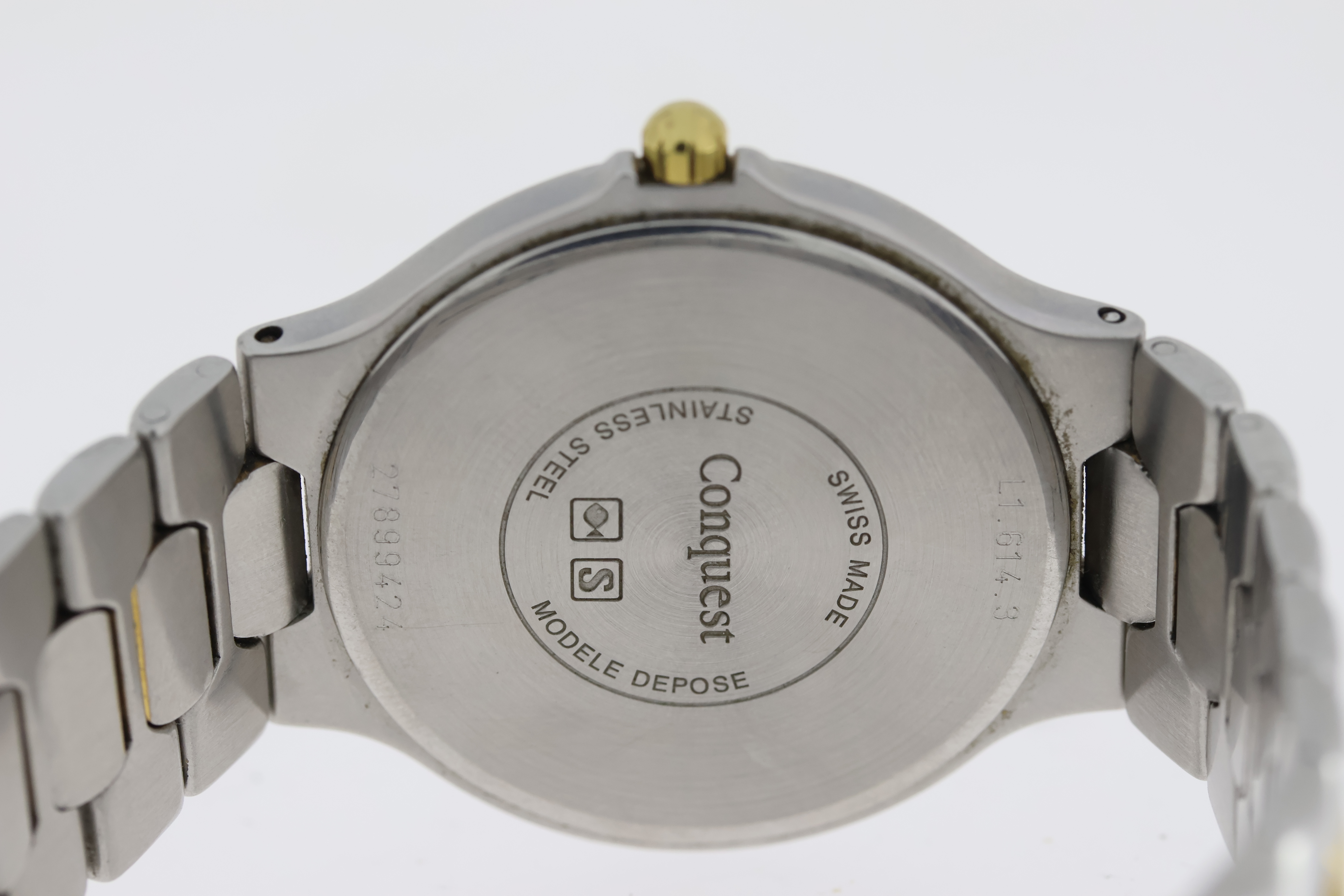 LONGINES CONQUEST REFERENCE L1614.3, white dial with Lion emblem, gold baton hour markers and hands, - Image 4 of 4