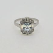 Platinum aquamarine and diamond tablet ring. Aquamarine 0.80 cts Diamond 0.50 cts