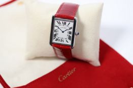 CARTIER TANK SOLO LARGE REFERENCE 2715 WITH POUCH AND SERVICE PAPERS, square white dial with roman