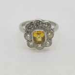 Platinum yellow sapphire and diamond cluster ring Yellow Sapphire 1.25 cts Diamond 1.20 cts