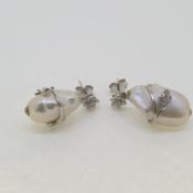 White gold baroque pearl and diamond earrings