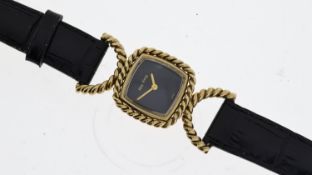 9CT ROY KING MECHANICAL WRISTWATCH CIRCA 1970's, oval black dial, 9ct rope case, aprox 21.5mm, black