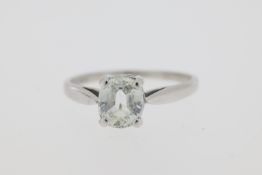 18ct White Gold, (Very Pale) Oval Cut Blue Topaz, Claw Set Solitaire Ring, 2.66g