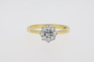 18ct Yellow Gold White Setting, 1.53ct H/I I1/I2 Round Brilliant Cut Diamond, 8 Claw Solitaire Ring,