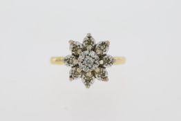 18ct Yellow Gold, 0.10pt Illusion Set, Floral Style Cluster Ring, 4.48g