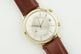JAEGER LECOULTRE JUMBO MEMOVOX 10CT GOLD FILLED WRISTWATCH, circular silver dial with hour markers
