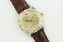 ROLEX OYSTER PERPETUAL STEEL & GOLD ZEPHYR REF. 1038, circular champagne sector dial with hour