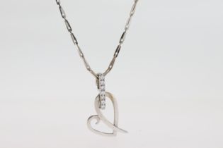 18ct White Gold, Open Heart Pendant & 0.07pt White Sapphire Bale Pendant on Hayseed Chain, 6.20g