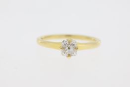 18ct Yellow Gold, 0.68pt H/I SI Diamond , Compass Set 4 Claw Solitaire Ring, 2.39g