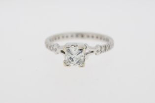 14ct White Gold, 1.15ct Princess Cut (Glass Filled) Centre Diamond, 0.81pt Round Brilliant Cut