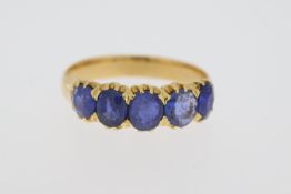 18ct Yellow Gold, Sapphire Antique Style 5 Sone Ring, 4.96g