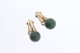 9ct Yellow Gold, Round Jade Clip On Earrings, 4.20g