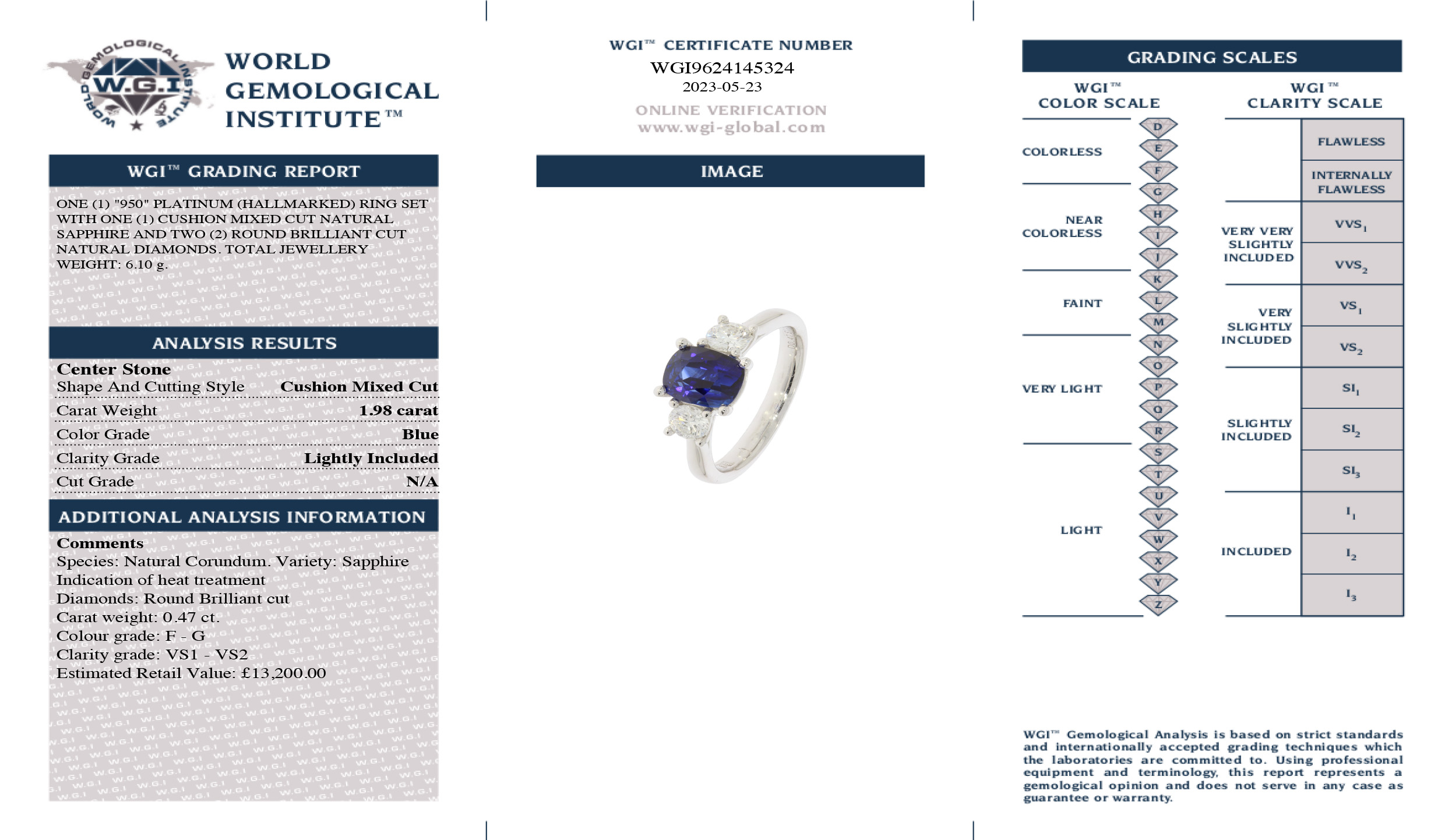 A Platinum Sapphire And Diamond Three-Stone Ring - Image 2 of 2