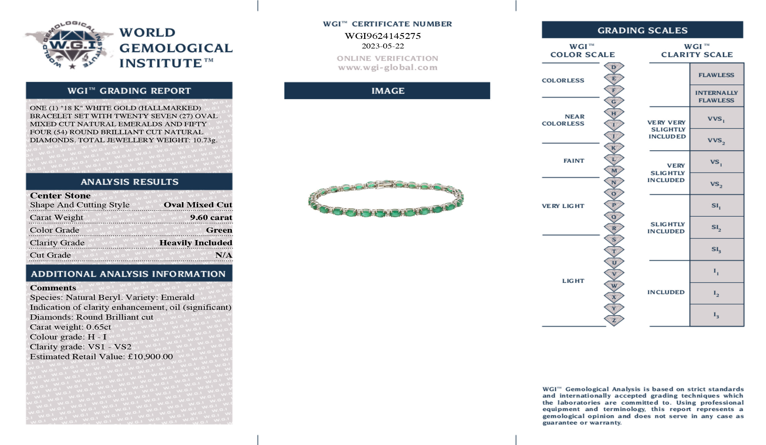 An 18ct White Gold Emerald and Diamond Line Bracelet - Image 2 of 2