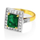 An 18ct Yellow Gold, Emerald And Cluster Diamond Ring