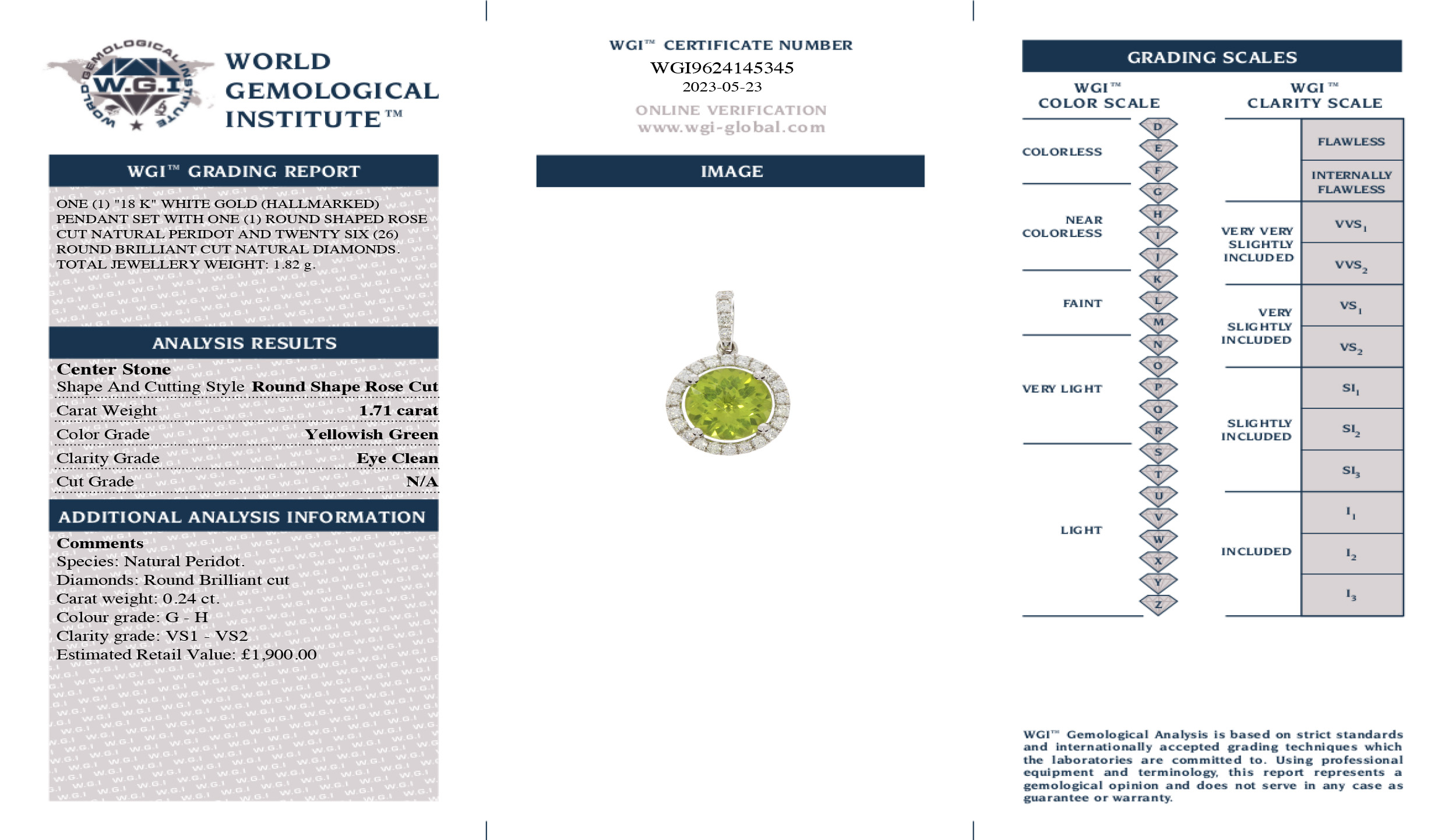 An 18ct White Gold Peridot and Diamond Cluster Pendant - Image 2 of 2