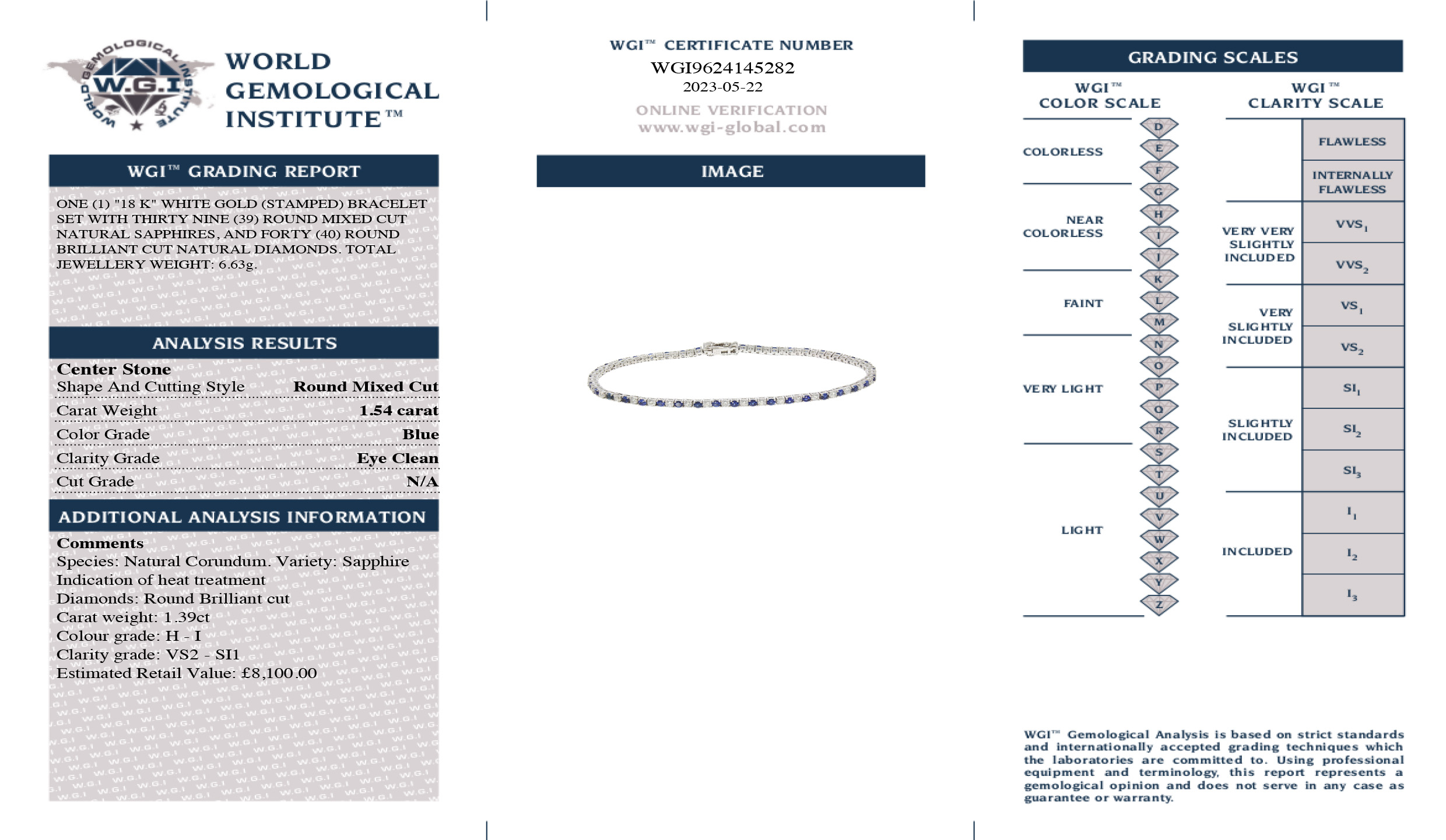 An 18ct White Gold Sapphire and Diamond Line Bracelet - Image 2 of 2