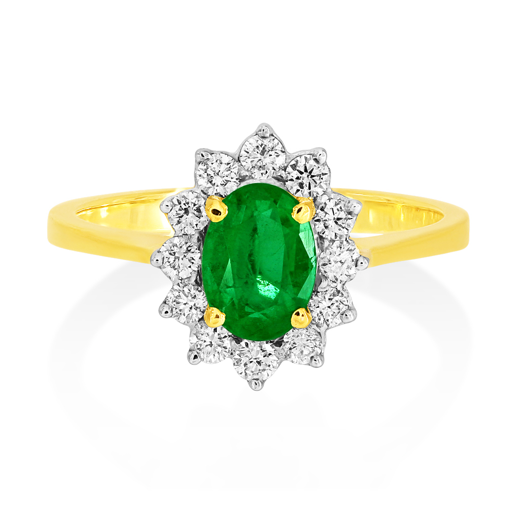 An 18ct Yellow Gold Emerald And Diamond Cluster Ring