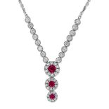 An 18ct White Gold Ruby And Diamond Cluster Necklace