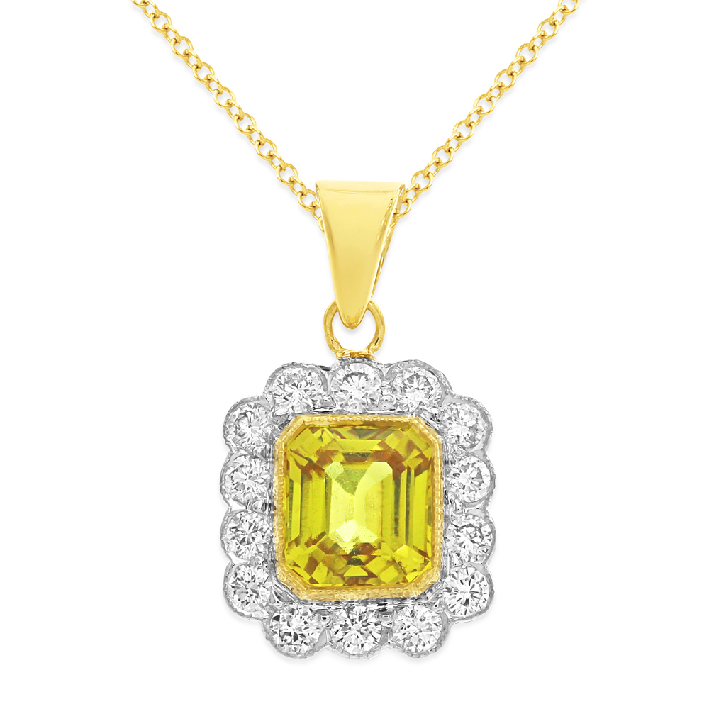 An 18ct Yellow Gold, Yellow Sapphire and Diamond Cluster Pendent