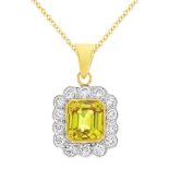 An 18ct Yellow Gold, Yellow Sapphire and Diamond Cluster Pendent