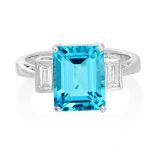 An 18ct White Gold Aquamarine and Diamond Three-Stone Ring