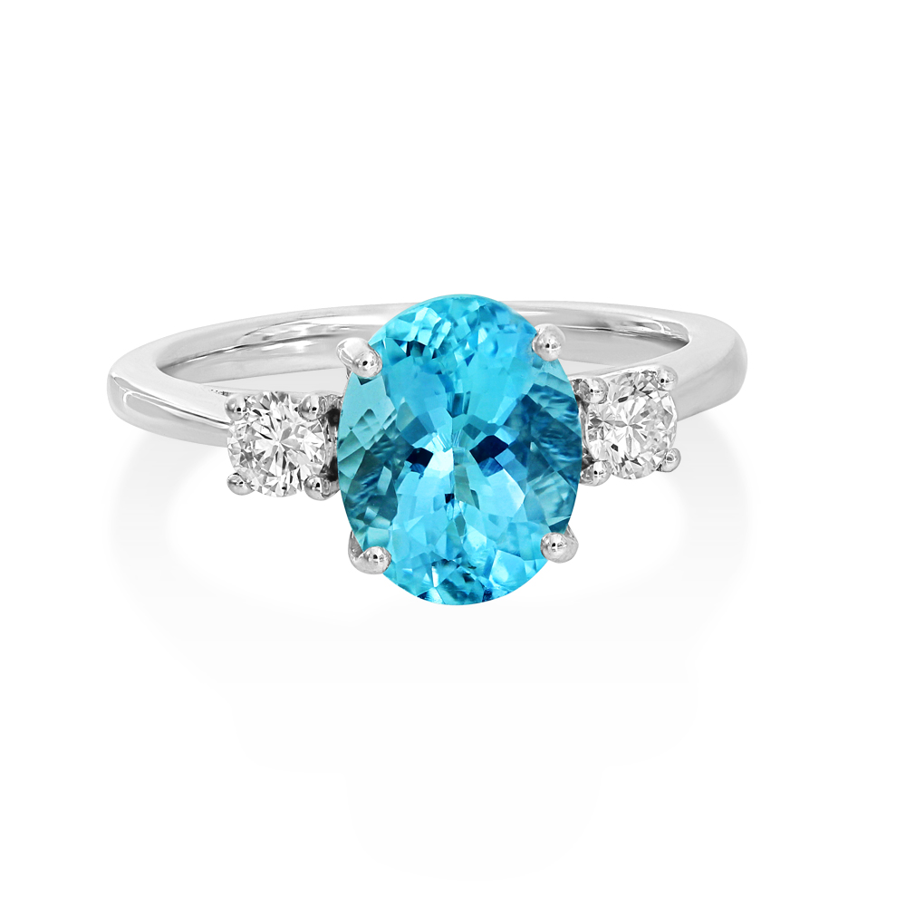 An 18ct White Gold Aquamarine and Diamond Three-Stone Ring