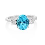 An 18ct White Gold Aquamarine and Diamond Three-Stone Ring