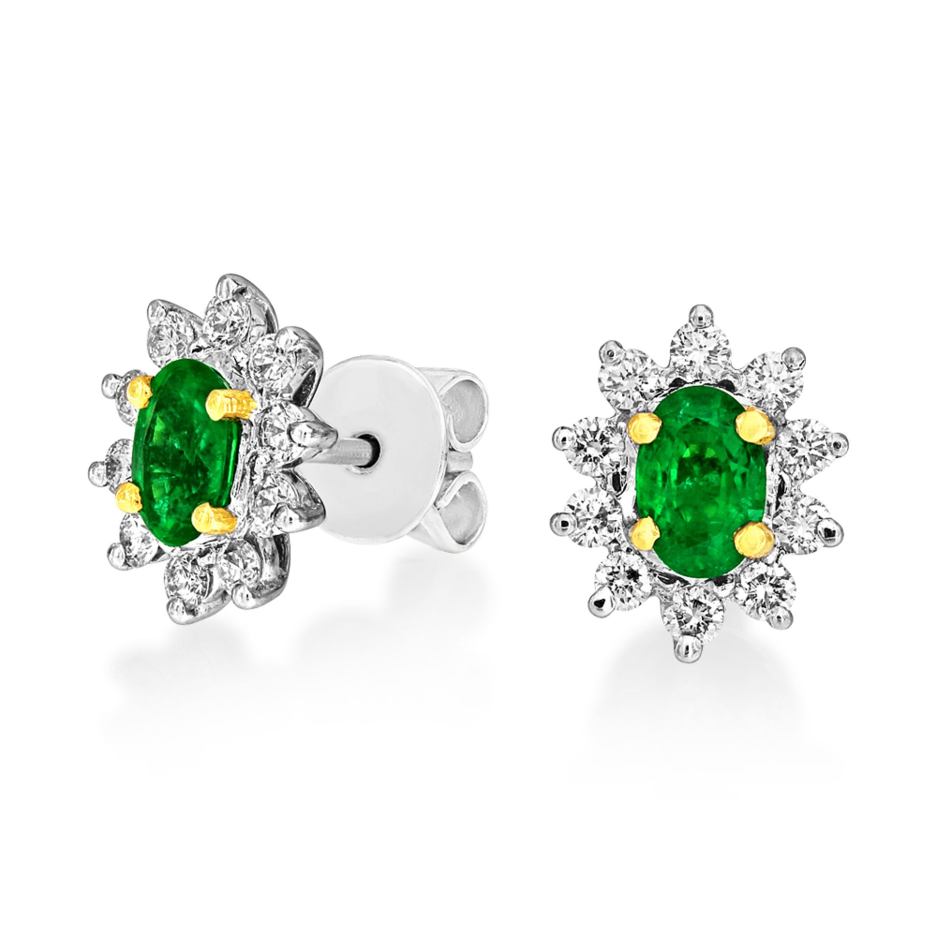 A Pair Of 18ct White And Yellow Gold Emerald and Diamond Earrings