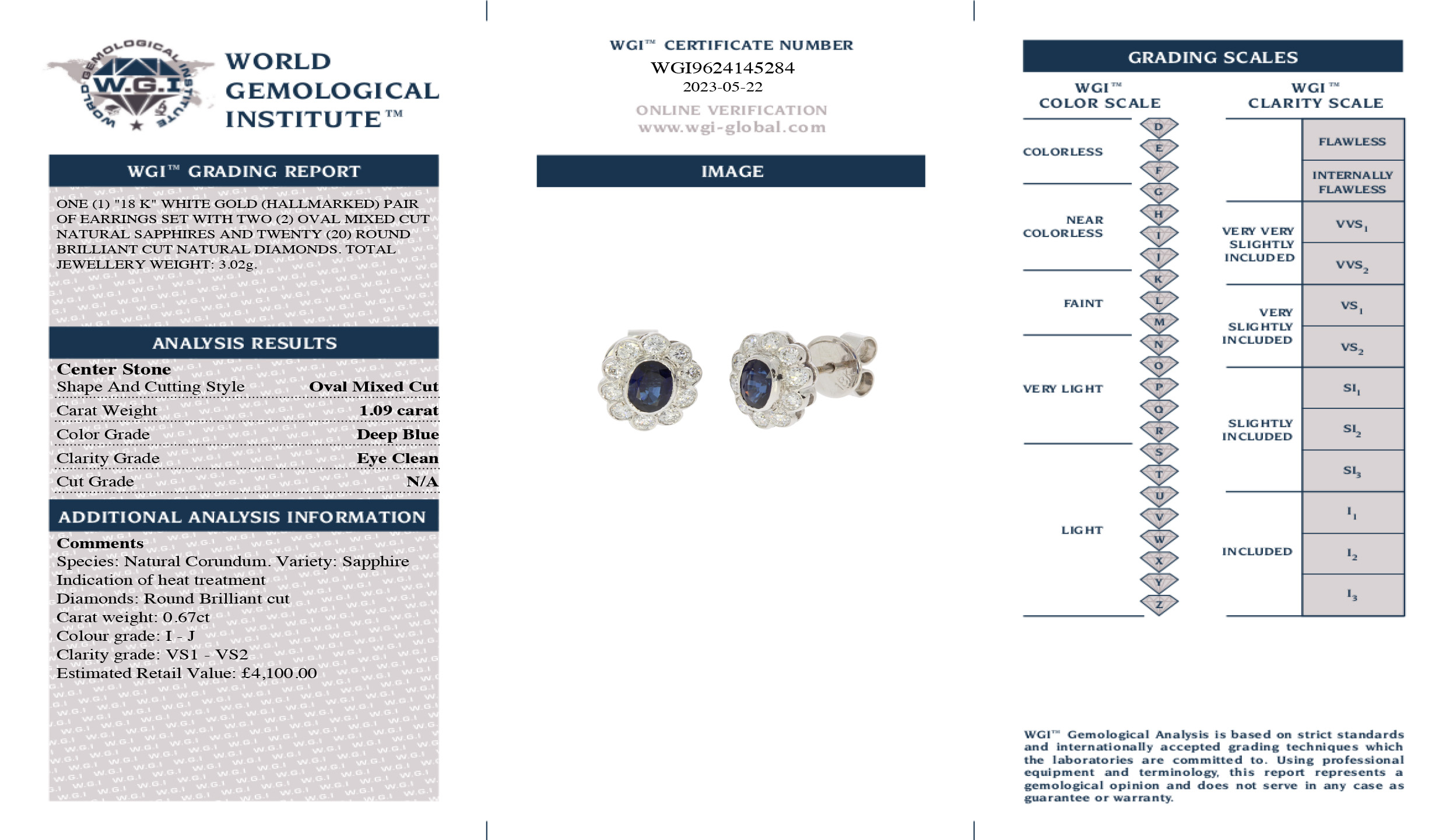 A Pair Of 18ct White Gold Sapphire and Diamond Earrings - Image 2 of 2
