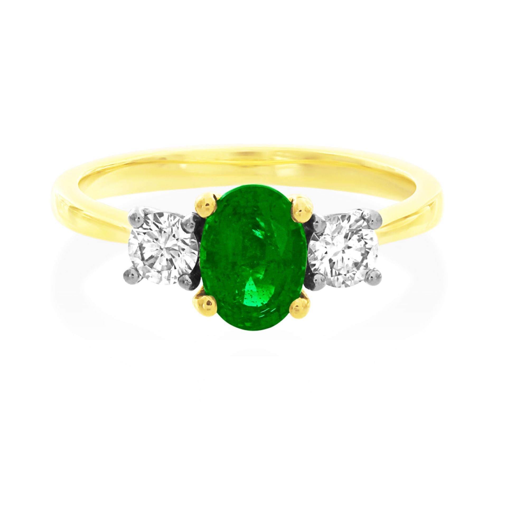 An 18ct Yellow Gold Emerald and Diamond Three-Stone Ring