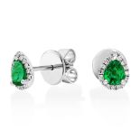 A Pair Of 18ct White Gold Emerald and Diamond Earrings