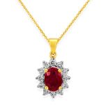 An 18ct Yellow Gold Ruby And Diamond Cluster Pendant