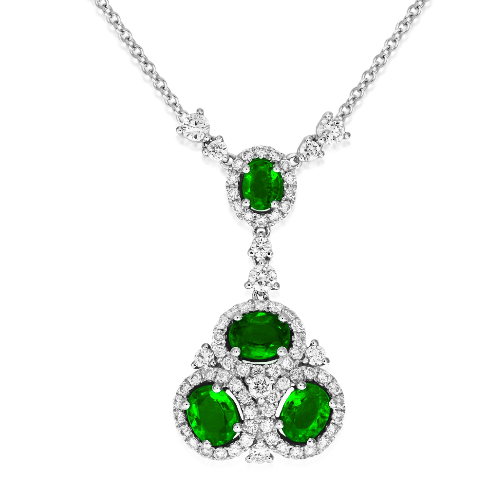 An 18ct White Gold Emerald And Diamond Cluster Necklace