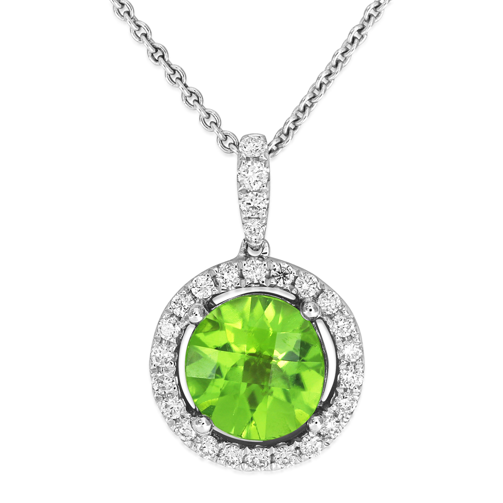 An 18ct White Gold Peridot and Diamond Cluster Pendant