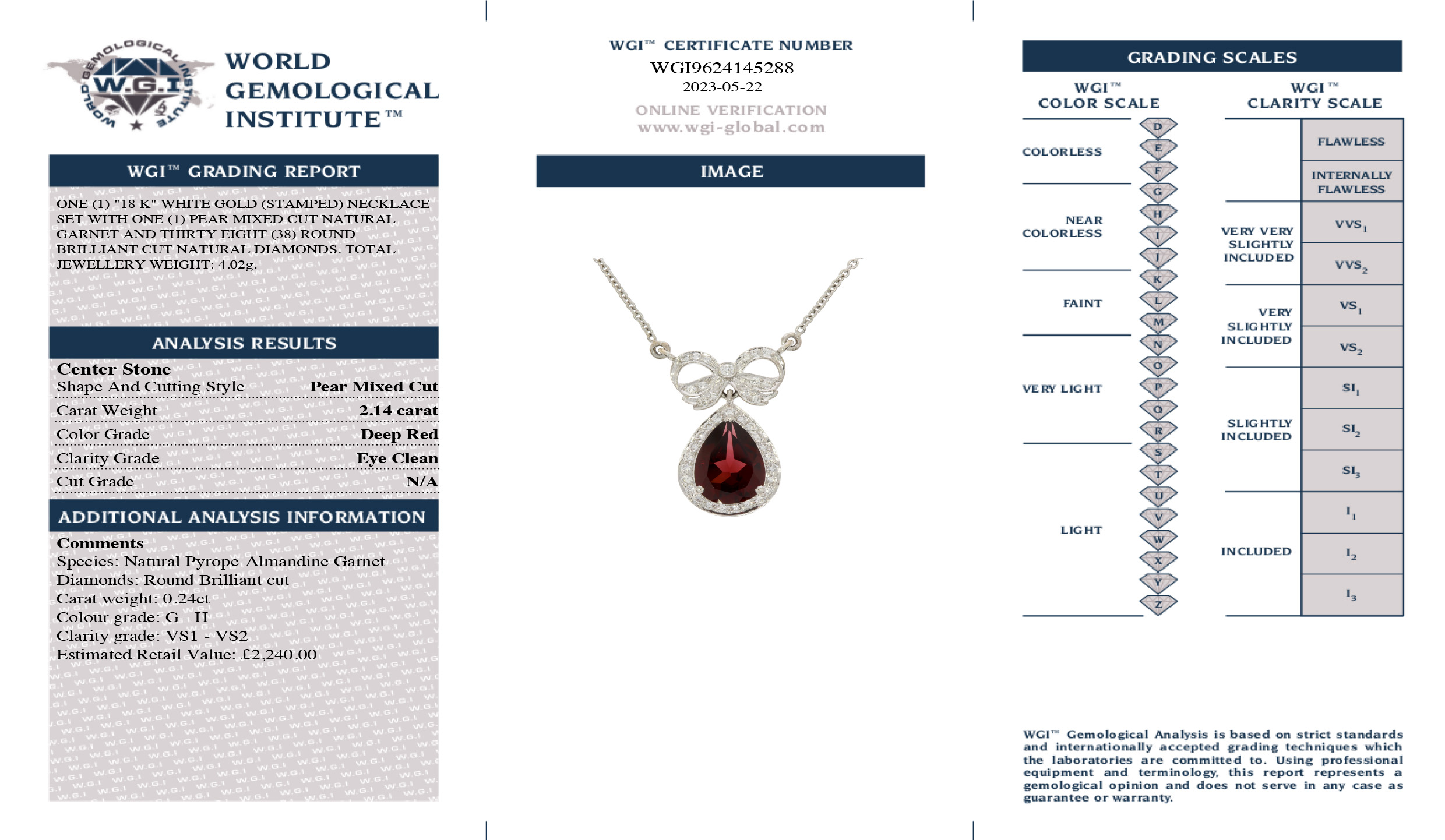 An 18ct White Gold Garnet And Diamond Necklace - Image 2 of 2