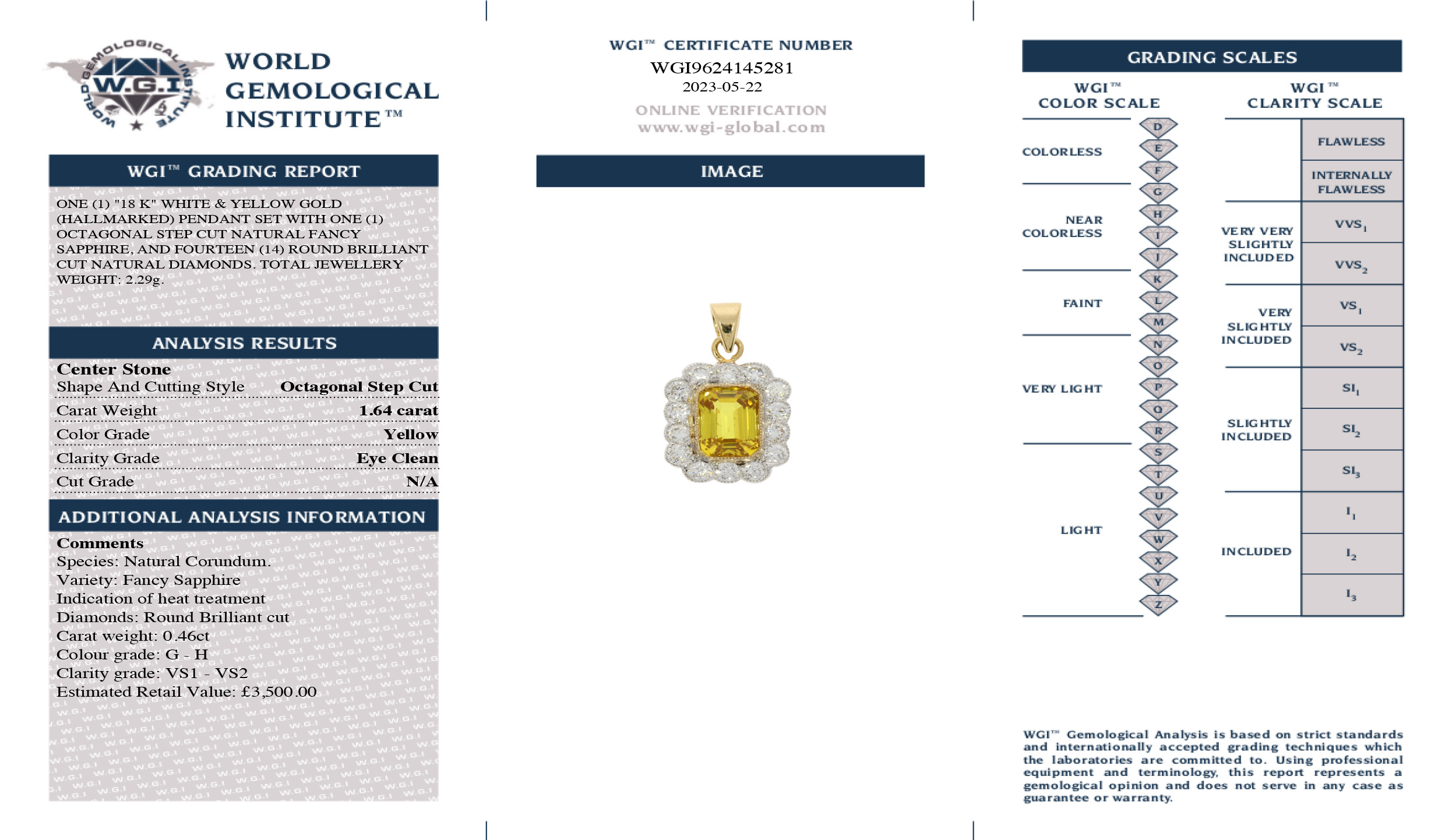 An 18ct Yellow Gold, Yellow Sapphire and Diamond Cluster Pendent - Image 2 of 2