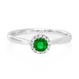 An 18ct White Gold Emerald And Diamond Cluster Ring