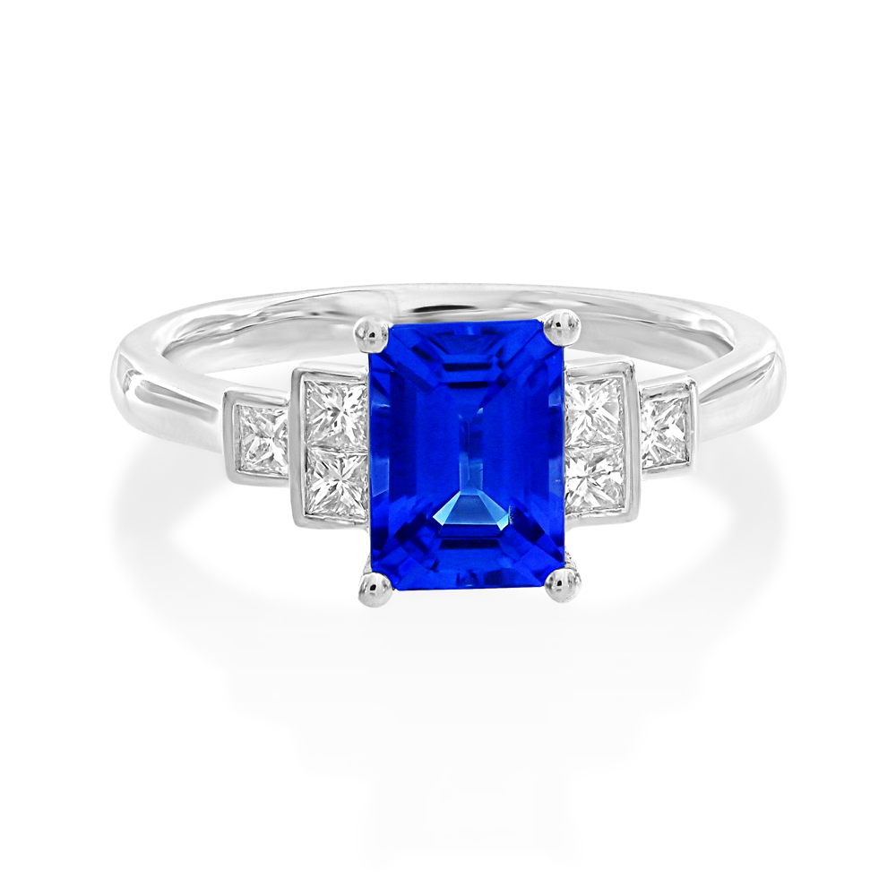 A Platinum Tanzanite and Diamond Ring